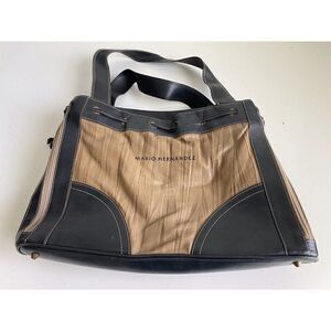 Mario Hernandez Leather Bag Shoulder Tan Black Tote Pockets  Check Pictures